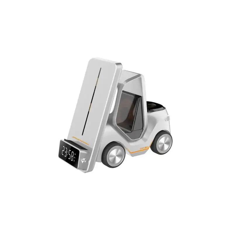 Wireless Charger 4 in 1 Forklift Design Fast Charging Dock with Alarm Clock Time For iPhone/iWatch/AirPods Pro