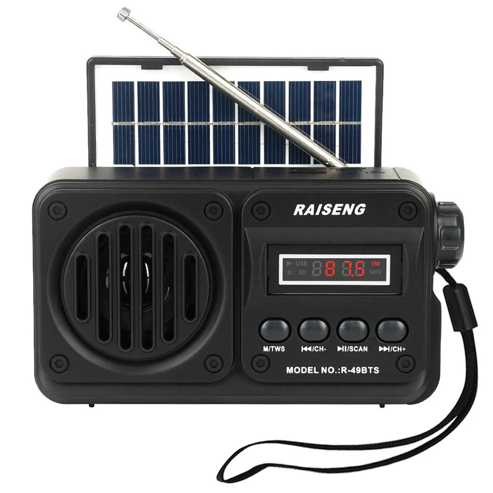 Solar Charging FM Radio Bluetooth Speaker with USB/TF MP3 Playback, Rechargeable Radio Receiver Portable Design for Home&Outdoor