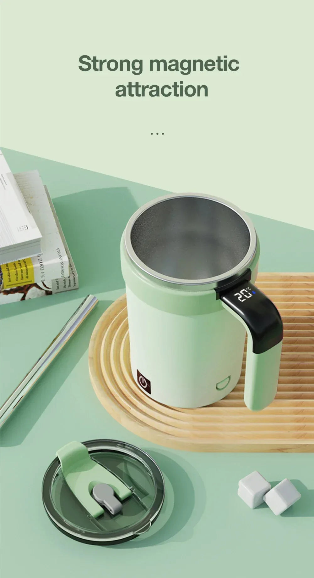 Detachable Automatic Mixing Coffee Cup Intelligent Temperature Measuring Rechargeable Mug Suitable for Office/Kitchen/Travel