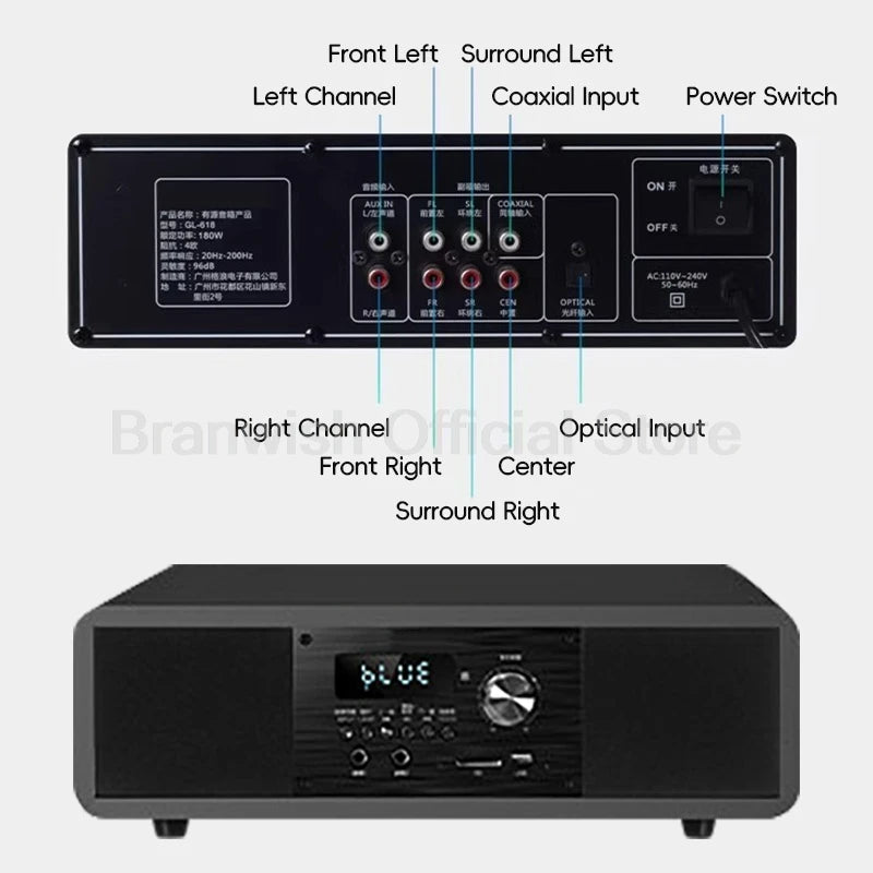 5.1 Channel Home Theater System 200W Peak Power Subwoofer Bluetooth 5.0 Wireless Microphone Wall Mount Speakers For Home KTV