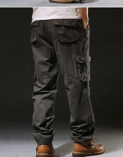 Cross-Border Men's Cargo Pants Spring Autumn Loose-Fit Pure Cotton Multi-Pocket Plus Size Straight-Leg Casual Pants