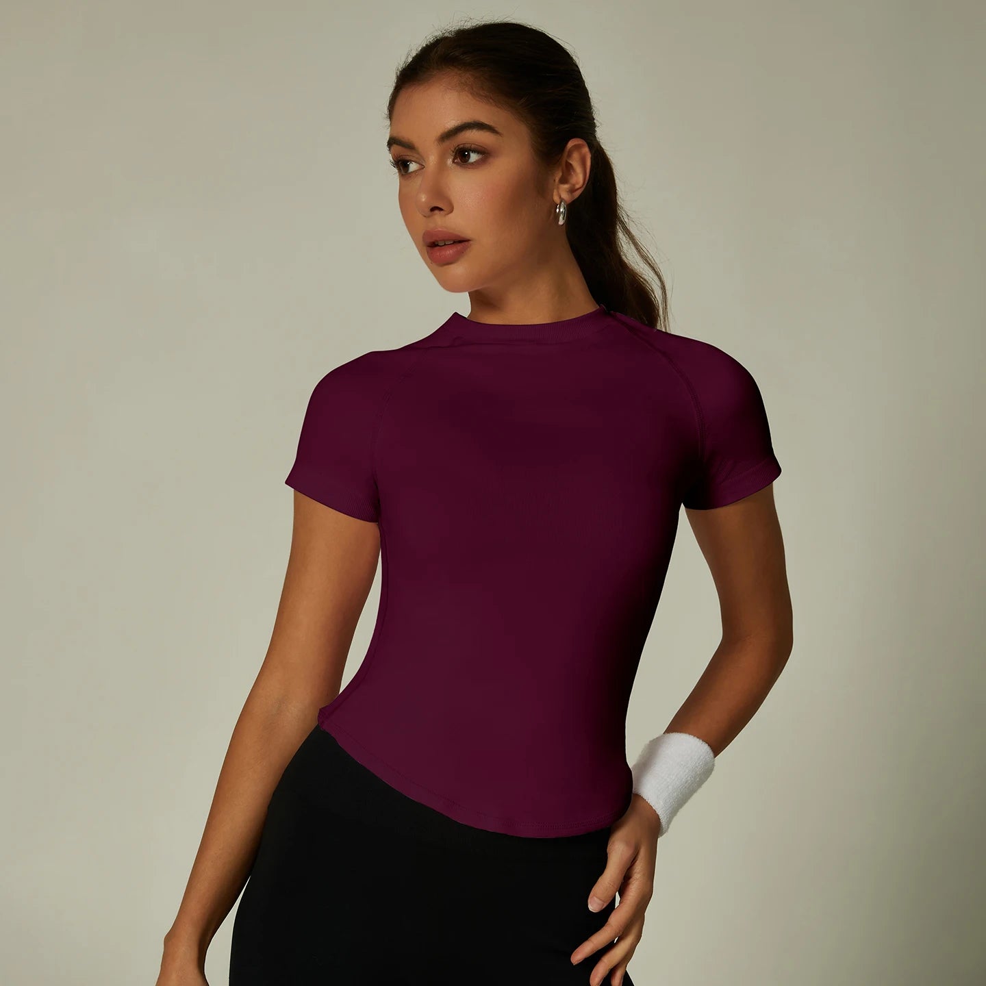 ZHEJIN Seamless Sports T-shirt Women Slim Fit Gym Workout Top Short Sleeve Yoga Shirt Curved Hem Breathable Athletic Sportswear