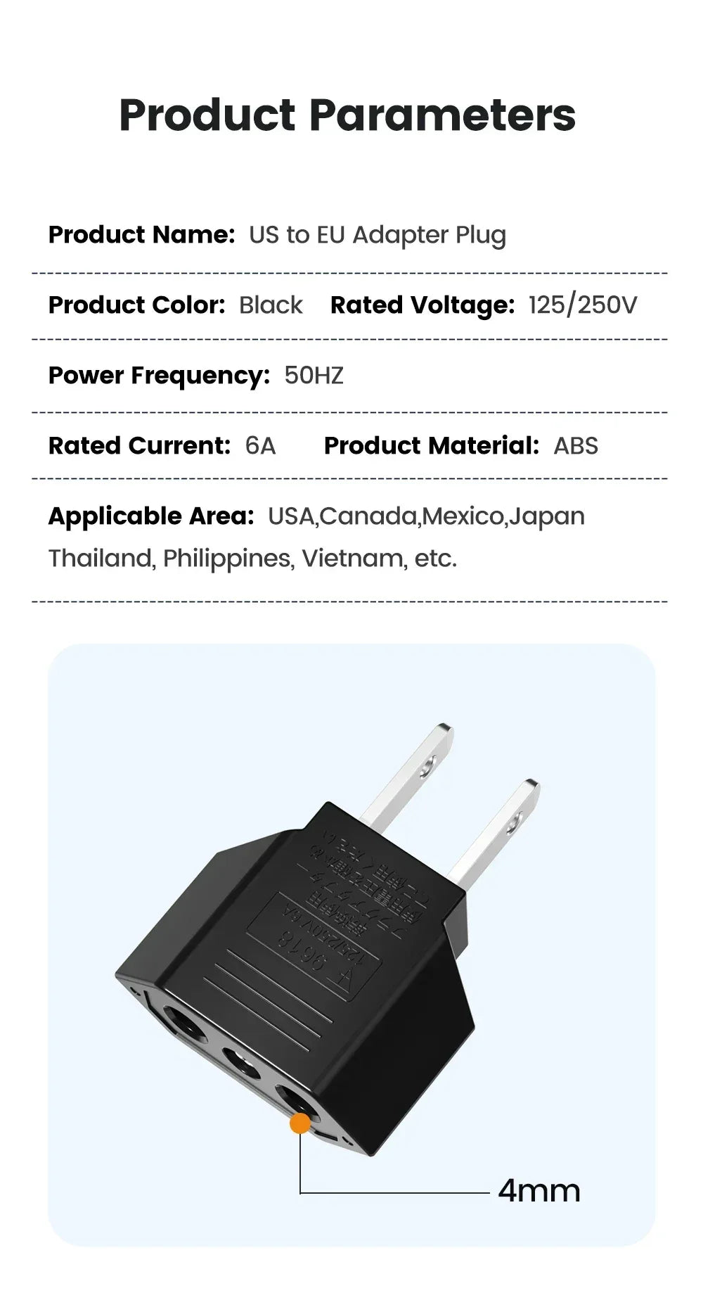 US Electrical Plug Adapter US To EU Socket Outlet American Japan China Travel Adapter European EU To US Power Adapter Converter
