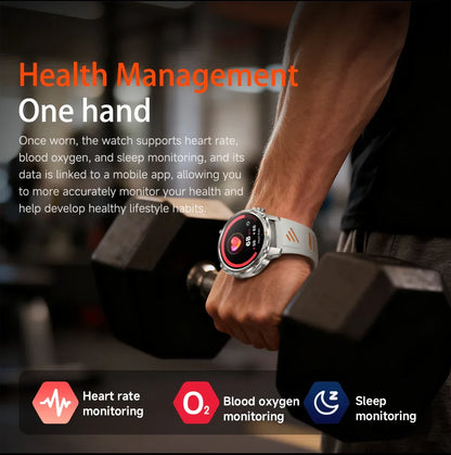 2026 Edition Military Outdoor Sports Smartwatch 1.7-inch AMOLED screen 1100 mAh battery LED flashlight Bluetooth call Waterproof