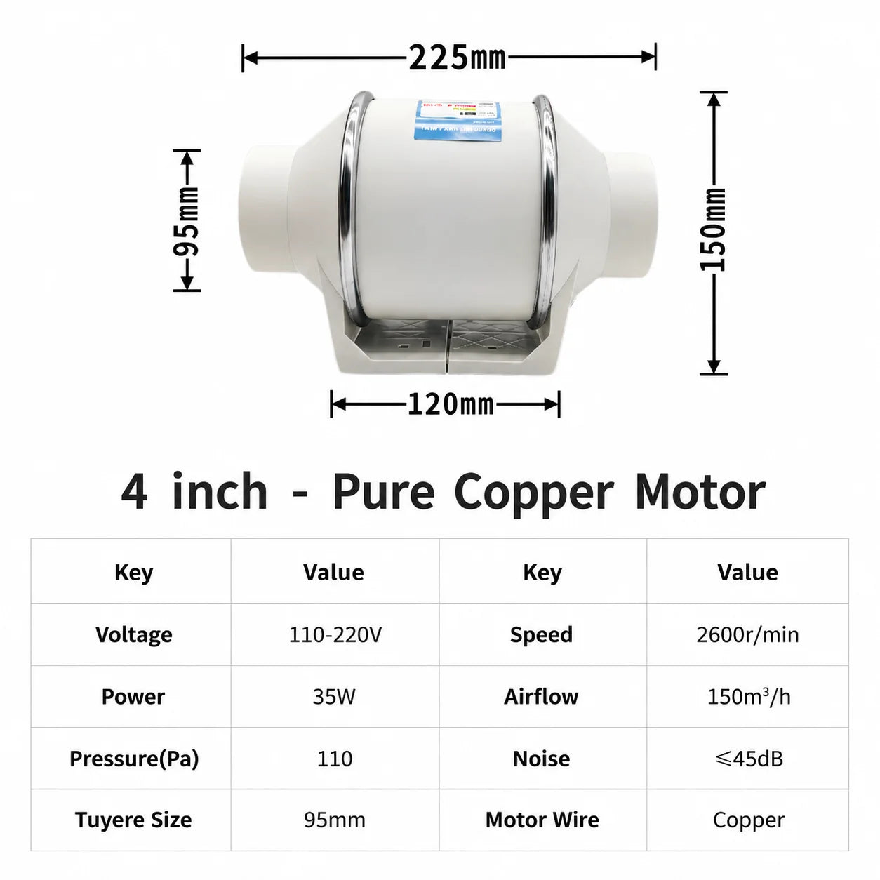 Exhaust Fans Home Silent Inline Pipe Duct Fan Bathroom Extractor Ventilation Kitchen Toilet Wall Air Clean Ventilator