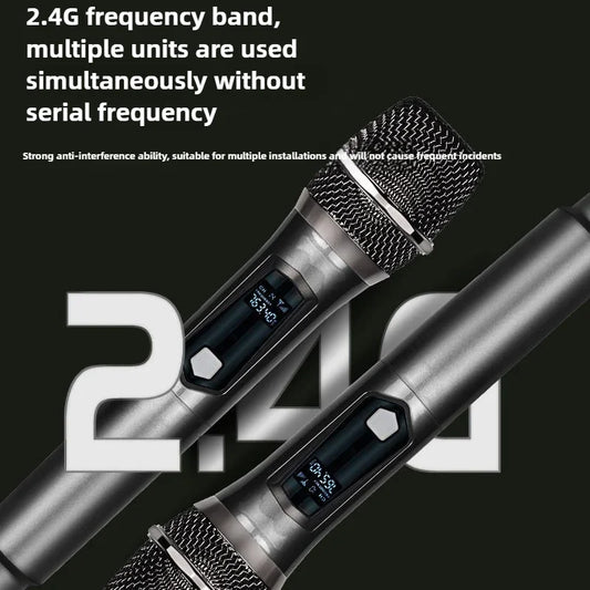 108 One to Two Professional Portable Wireless 2.4g Microphone Dynamic LED Display Noise Cancelling Outdoor Stage Singing Karaoke