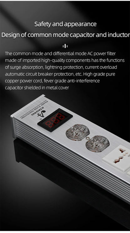 ATAUDIO Hifi Power Filter Power Power Conditioner Purifier Surge Protection with US Plug and Universal Socket