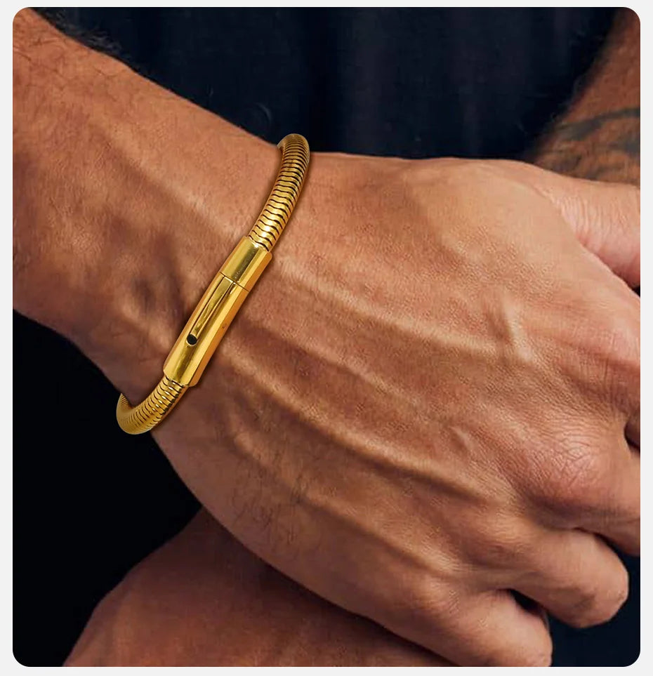 Vnox 5mm Round Snake Chain Bracelets for Men Women Black Silver Color Waterproof Cocoon Links Wristband Simple Cool Jewelry
