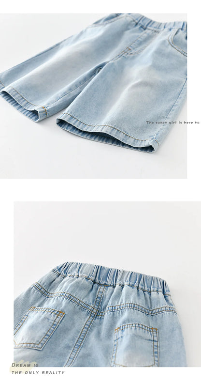 2026 Summer New Baby Thin Denim Shorts Children Casual Pants Boys Girls Loose Jeans Shorts Solid Kids Clothes