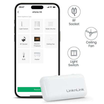LinknLink eHome HA Wi-Fi Smart RF Universal Remote Controller for Light Switch,Ceiling Fan,Roller Shutter,RF2MQTT Home Assistant