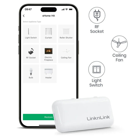 LinknLink eHome HA Wi-Fi Smart RF Universal Remote Controller for Light Switch,Ceiling Fan,Roller Shutter,RF2MQTT Home Assistant