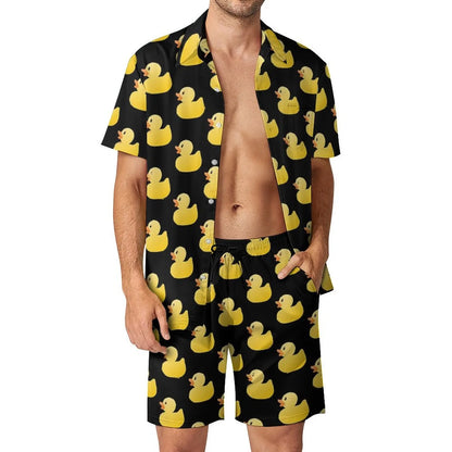 Summer Yellow Rubber Duck 3D Print Men Shirt Sets Short Sleeve Shirt Oversized Beach Shorts Streetwear Hawaiian Suits Clothes
