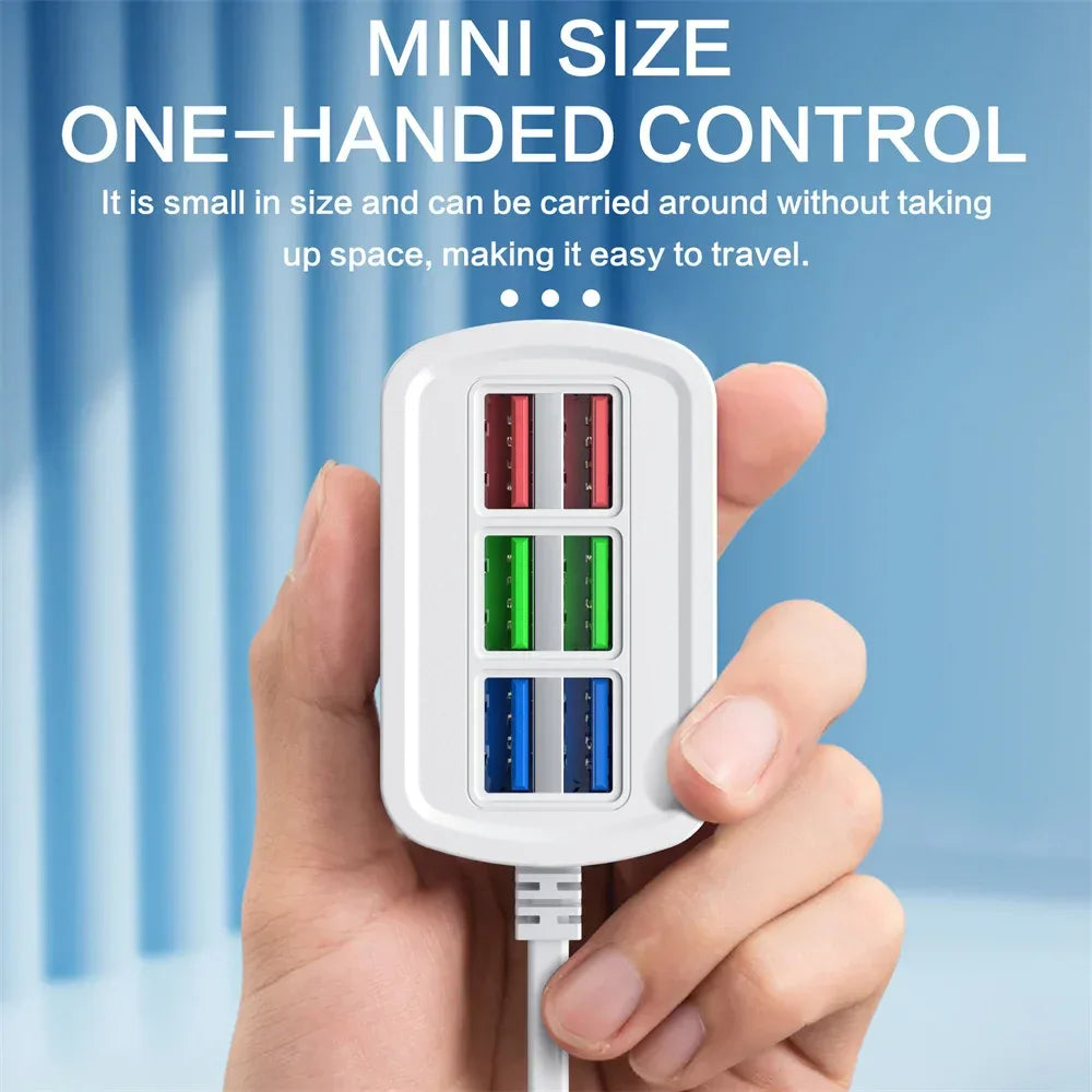 Fast Charging Desktop Power Strip 6-in-1 USB Charger Station with 1M Cord Quick Charge for iPhone 16 17 Samsung Xiaomi Huawei