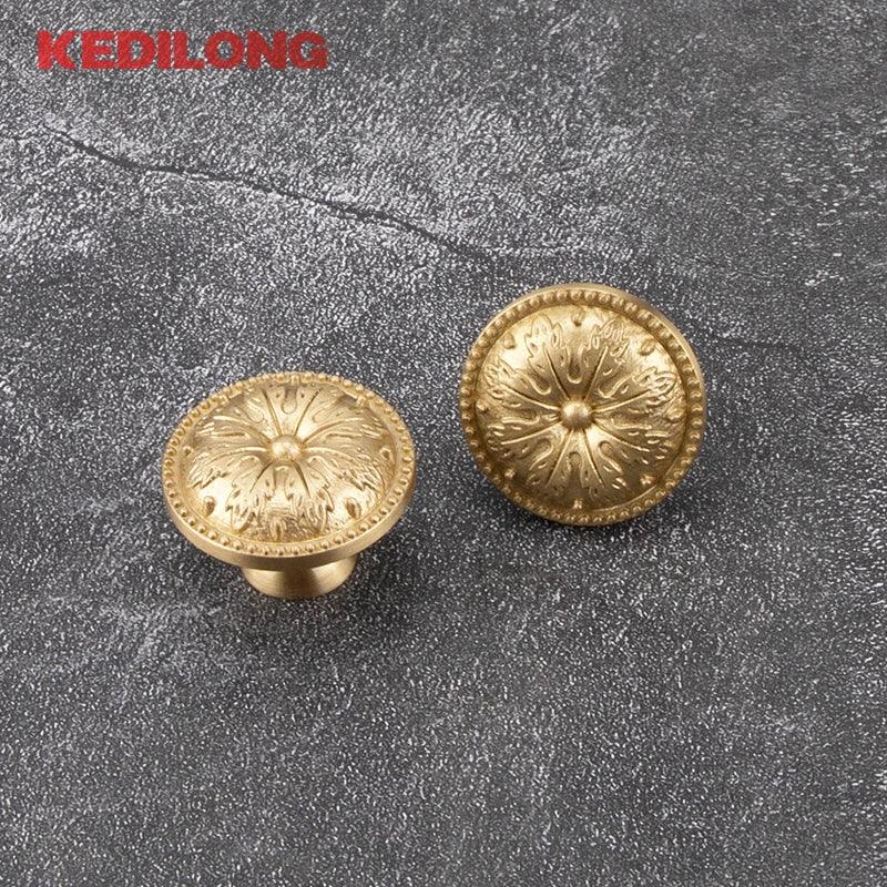 KEDLO Brass handle single hole solid cabinet door light gold European style drawer kitchen shoe cabinet wardrobe brass knob