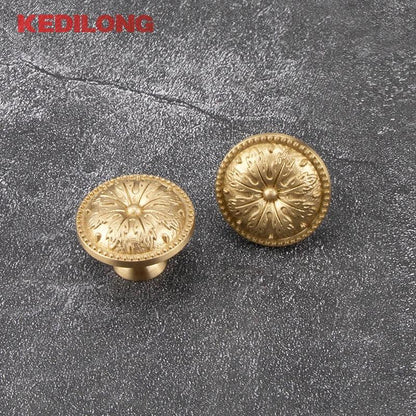 KEDLO Brass handle single hole solid cabinet door light gold European style drawer kitchen shoe cabinet wardrobe brass knob