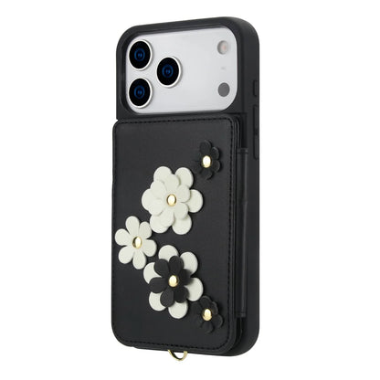 For iPhone 17 Pro Max iPhone Air Case, Wallet with Card Holder, Cute Flower Design Crossbody Purse,Magnetic Kickstand Shockproof
