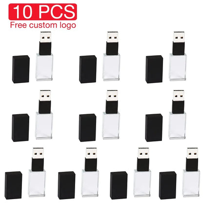 10PCS/LOT Crystal USB 2.0 Wedding Gift Flash Drives Free Custom Logo Pen Drive 100% Real Capacity Stick 128GB 8GB 16GB 32GB 64GB