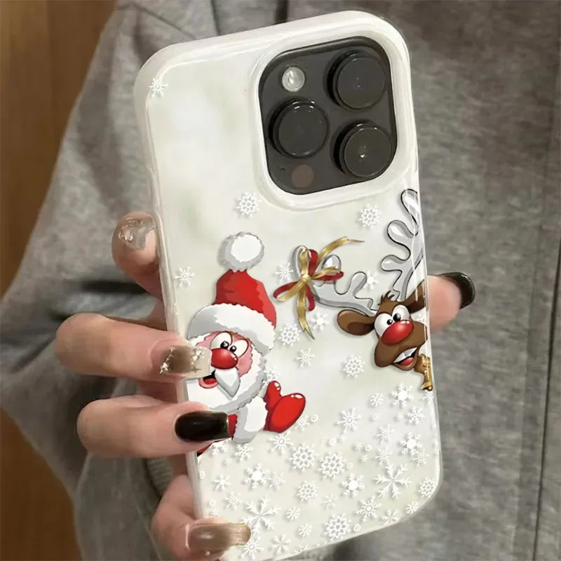 Christmas Reindeer and Santa Claus Folds Texture Phone Case For iPhone 17 Air 11 12 13 14 15 16 Pro Max Plus Silicone Soft Cover