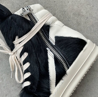 Ro Casual Shoes Men High Top Shoe Black Horse Hair Women Sneaker Black Horsehair Ankle Boot White Leather Boots Flat Sneakers