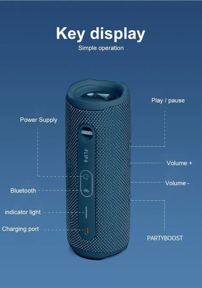 JBL FLIP 6 Wireless Bluetooth Speaker Portable IPX7 FLIP6 Waterproof Outdoor Stereo Bass Music Track Speaker Independent Tweeter