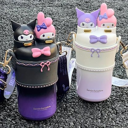 Hello Kitty Stainless Steel Insulated Cup, 550ML Portable Water Bottle for Outdoor Travel,Two Drinking Ways.  Cute Birthday Gift