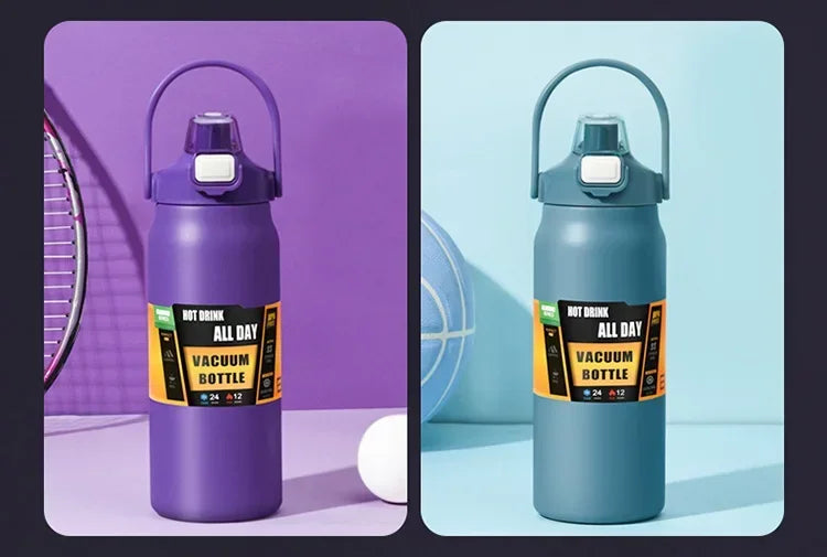 Outdoor Thermos Portable 304 Stainless Steel Thermal Mug, Vacuum Flask Cold & Hot Sports Water Bottle with Straw