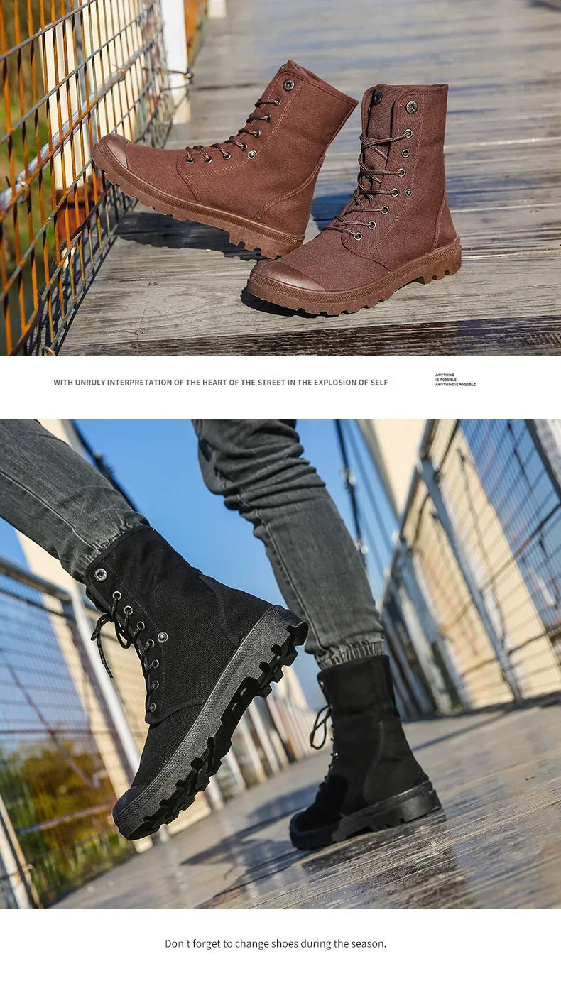2024 Men's Fashion Canvas Shoes Spring and Autumn Outdoor Shoes Thick-soled High-top Shoes Cuff Shoes Fashion Sports Shoes