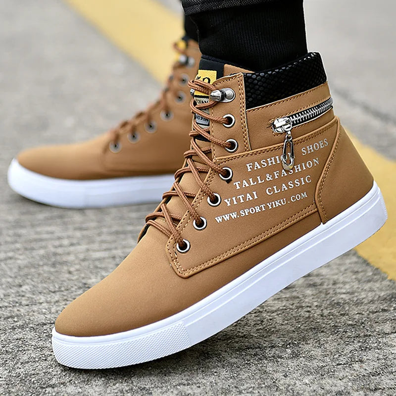 Black Vulcanized Sneakers Men's Flat Comfortable Shoes Lace up Zapatillas Hombre Autumn Spring High Top Sneakers Plus Size 38-48