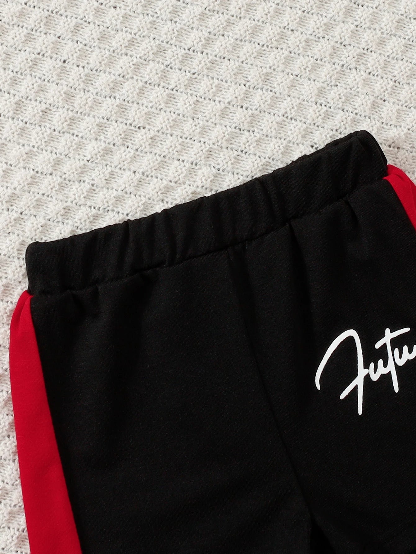 Summer Baby Boys 6-12M Red Black White Color Block "Future" Print Short Sleeve T-Shirt & Elastic Waist Shorts 2Pcs Set Casual Da