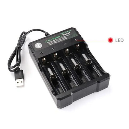 18650 Battery Charger Black 2/3/4 Slots AC 110V 220V Dual For 18650 Charging 3.7V Rechargeable Lithium Battery 4 Ports Charger