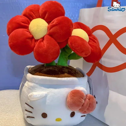 New Sanrio Kawaii HelloKitty Plushie Stuffed Potted Plant Orange Plush Doll KT Purple Flower Room Peluche Kid Christmas Gift