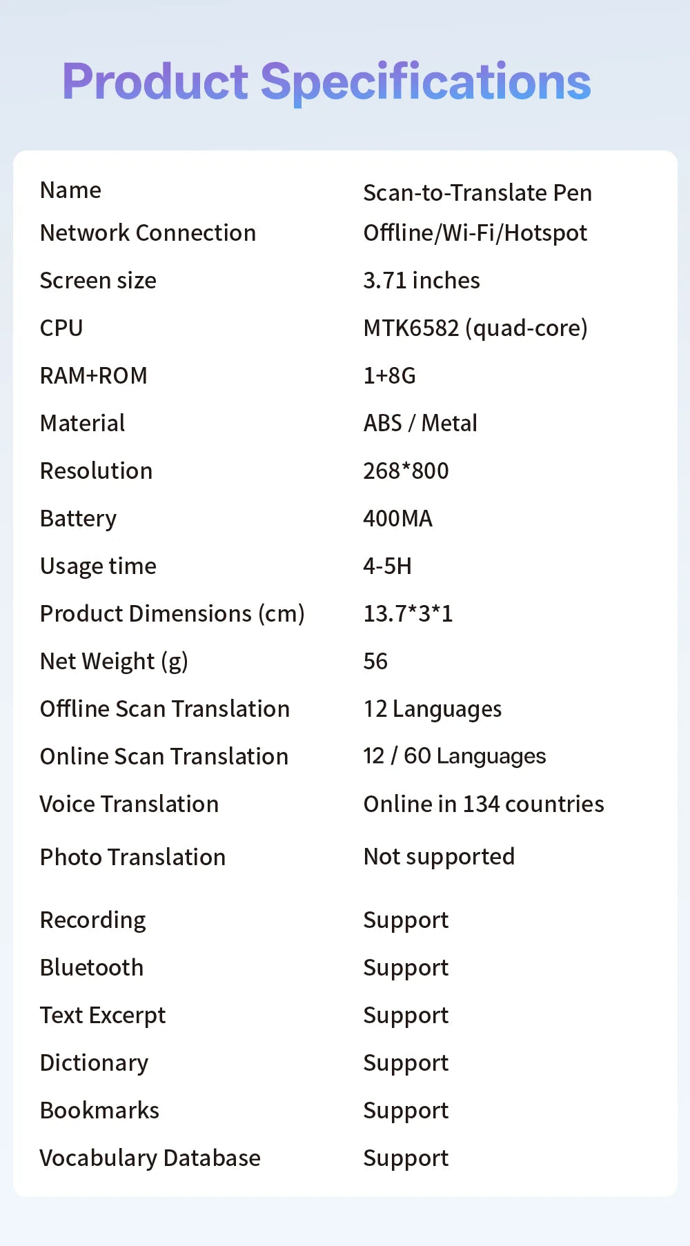 MSAI S6-AI Free AI Scan Translator Pen 12 Languages Scan to Text 134 Online Voice Translation Vocabulary Library for Student