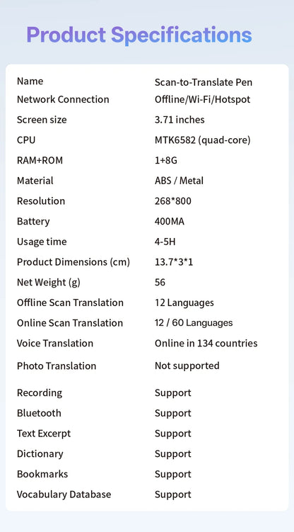 MSAI S6-AI Free AI Scan Translator Pen 12 Languages Scan to Text 134 Online Voice Translation Vocabulary Library for Student