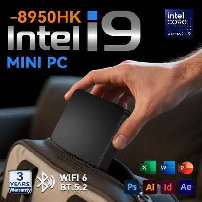 Mini Computer 4K Intel Core I9 8950HK 16GB DDR4 1/2TB SSD PC Windows 11 UHD Graphics Pocket PC 4K HD Mini Gaming Pc Desktop