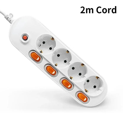 Melery Power Strip Surge Protection EU Plug Way Outlets Electrical Extension 16A Socket Independent Control Switches Schuko Cord