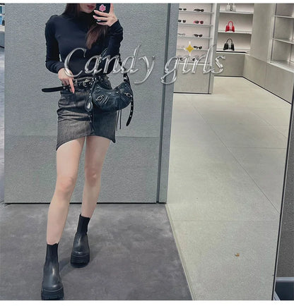 Retro Chelsea Mid-Calf for Women 2024 New round Toe Muffin Gear Platform Black Mid-Calf Length Motorcycle Boots