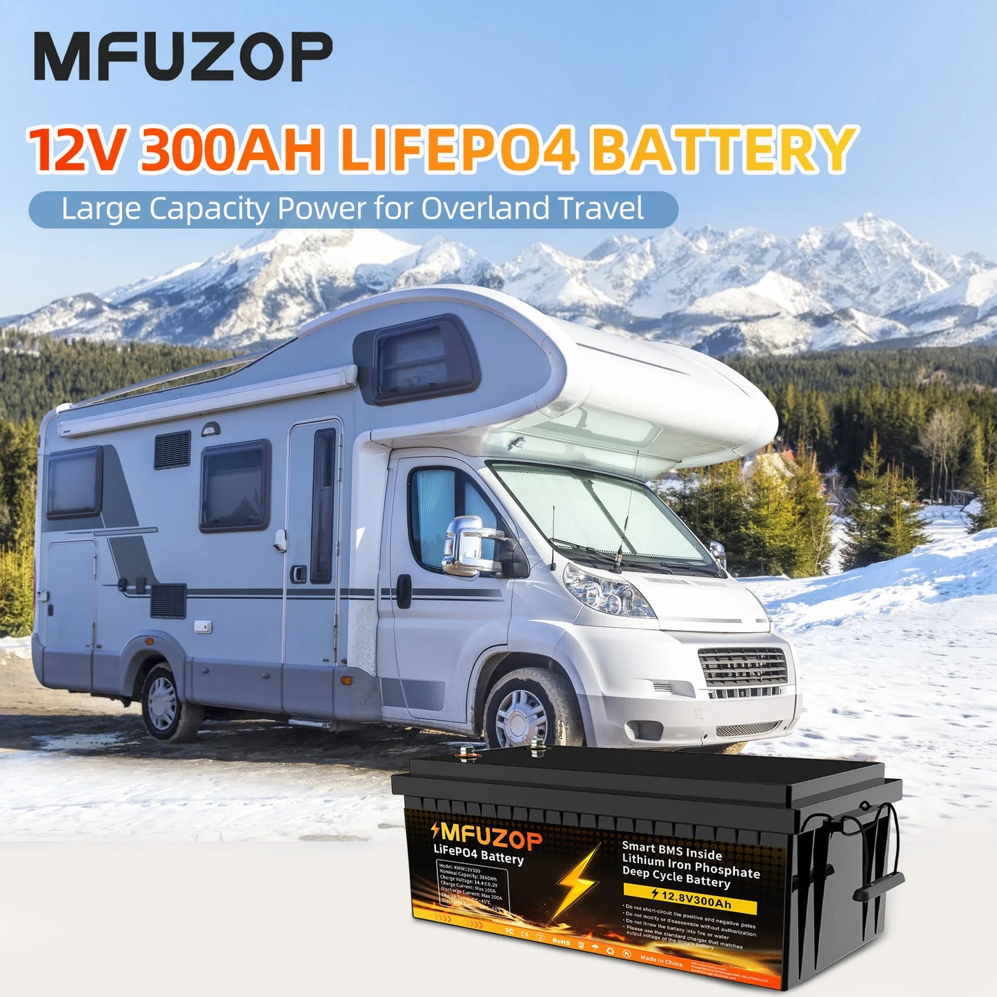 MFUZOP  12V 100Ah 200Ah 300Ah  LiFePO4 Battery Intelligent BMS System 1280Wh 2560Wh 3840Wh Deep Cycle for Solar Storage System