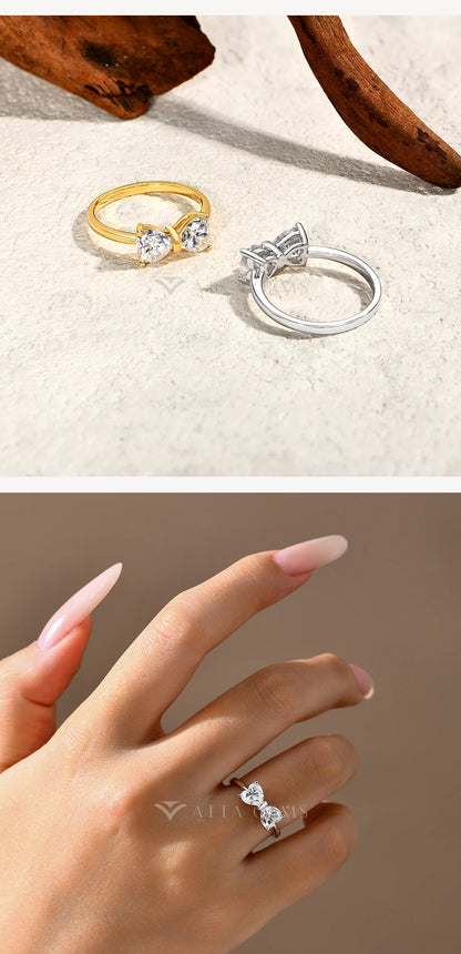 Bagues en argent sterling 925 avec nœud papillon et moissanite, lot de 2, 0,8 ct, taille cœur, couleur D, pureté VVS1. Bijou de luxe idéal pour une soirée.