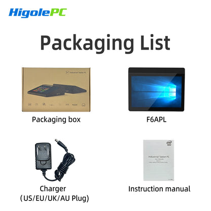 Higole F6APL 10.1'' Fanless Mini PC Intel J3455 Windows 10 WiFi5 4GB 64GB 2340mAh 4K RS-232 RJ45 Laptop Desktop PC Mini Computer