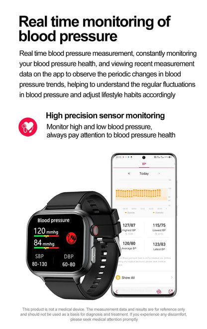 2025New Medical Grade ECG+PPG Smart Watch BMI Body Fat Uric Acid Painless Non-invasive Blood Sugar Monitoring Calling Smartwatch
