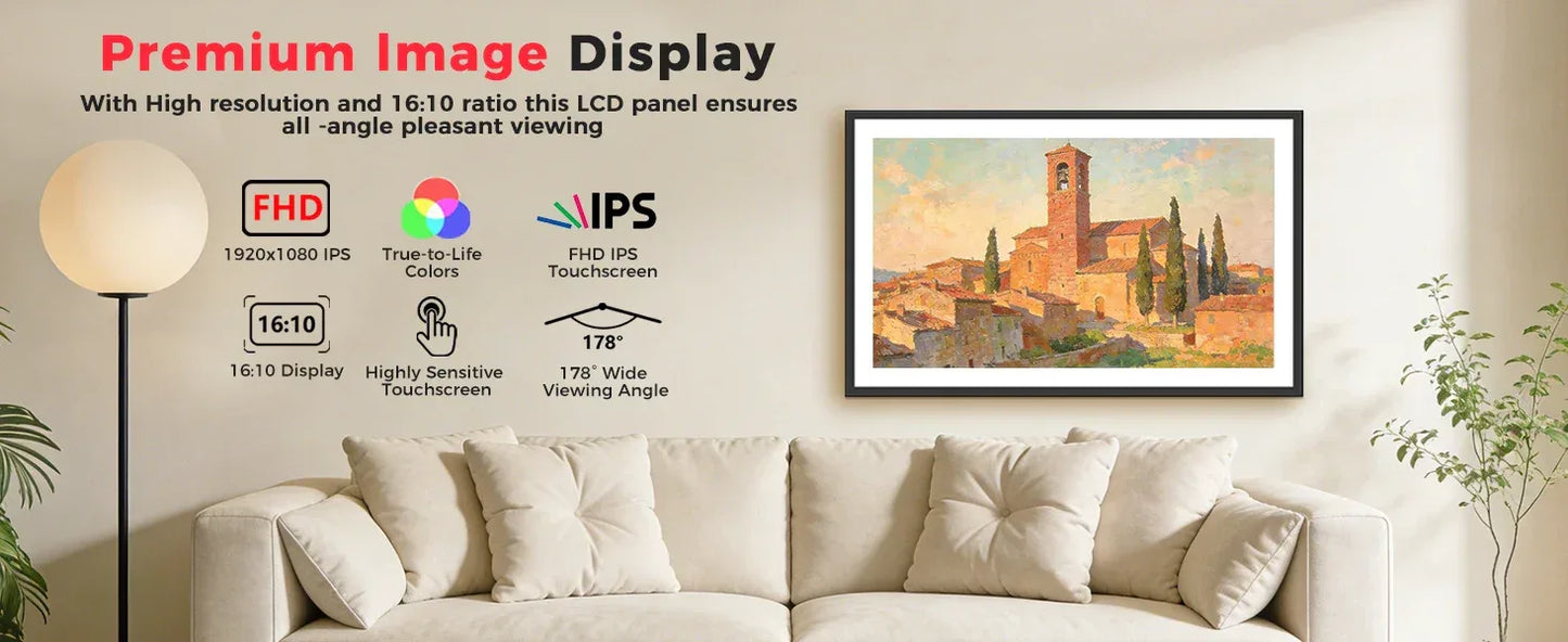 FRAMEO 15.6 Inch 32GB Large Digital Photo Frame, Digital Picture Frame WiFi, IPS HD Touch Screen, Photo Frame with Auto-Rotate