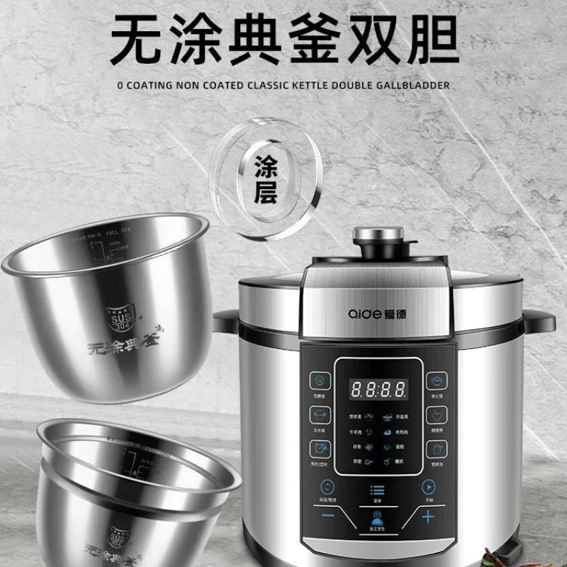 6L electric pressure cooker household large capacity 304 stainless steel intelligent pressure cooker multi-functional 220V