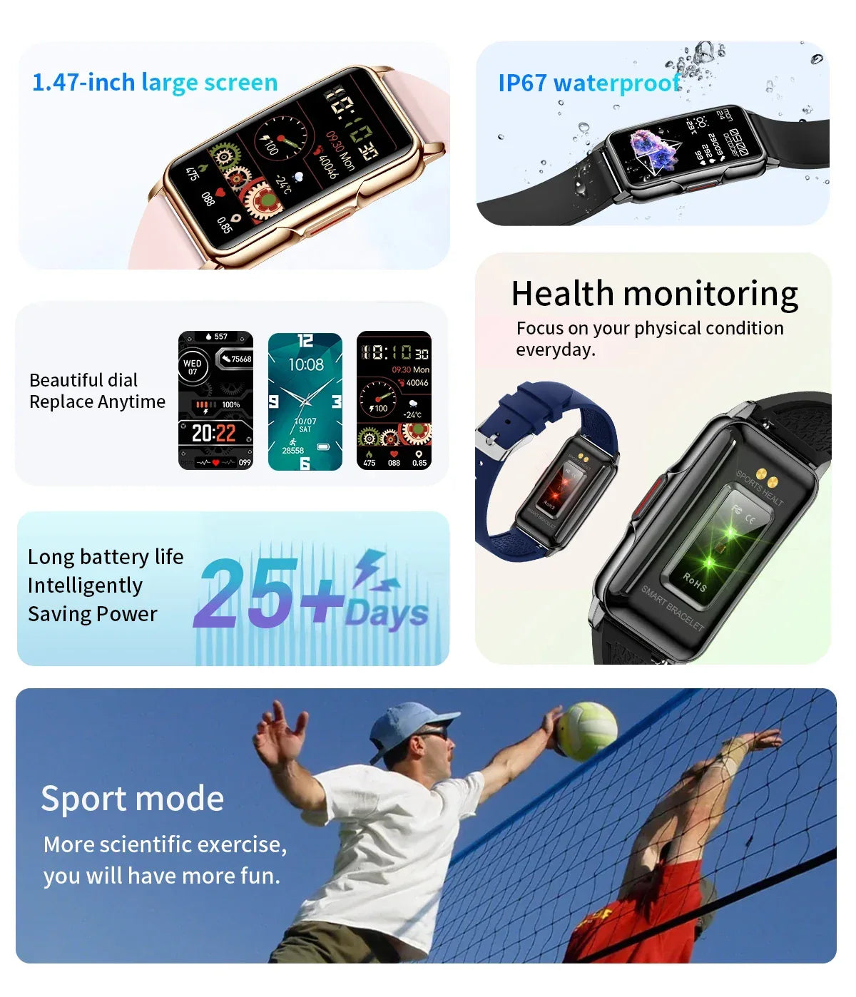 LIGE Women Smart Band Men Watch 1.47 inch Full Touch Heart Rate Sport Fitness Smartwatch New Outdoor Smart Bracelet Ladies 2025