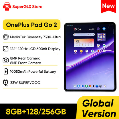 Global Version OnePlus Pad Go 2 Tablet MediaTek Dimensity 7300-Ultra 12.1" 120Hz LCD Display 10050mAh Battery 33W SUPERVOOC