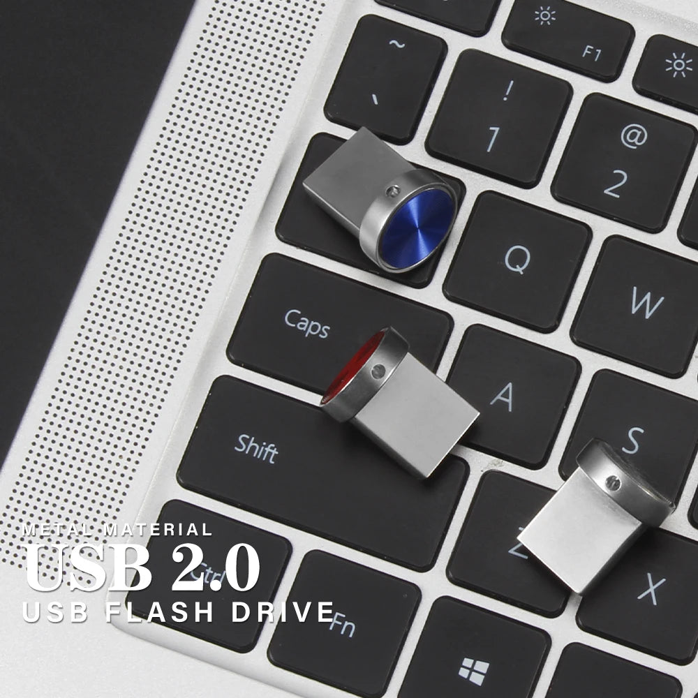 Mini Metal USB Flash Drive 128GB High Speed Memory Stick 64GB Blue Waterproof Pen Drive 32GB Circular Button USB Stick 16GB 8GB