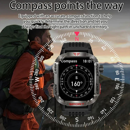 2026 New LED flashlight Military Smart Watch Men IP68 GPS Outdoor Sports Fitness Tracker Health Monitor 2.01" BT Call Smartwatch