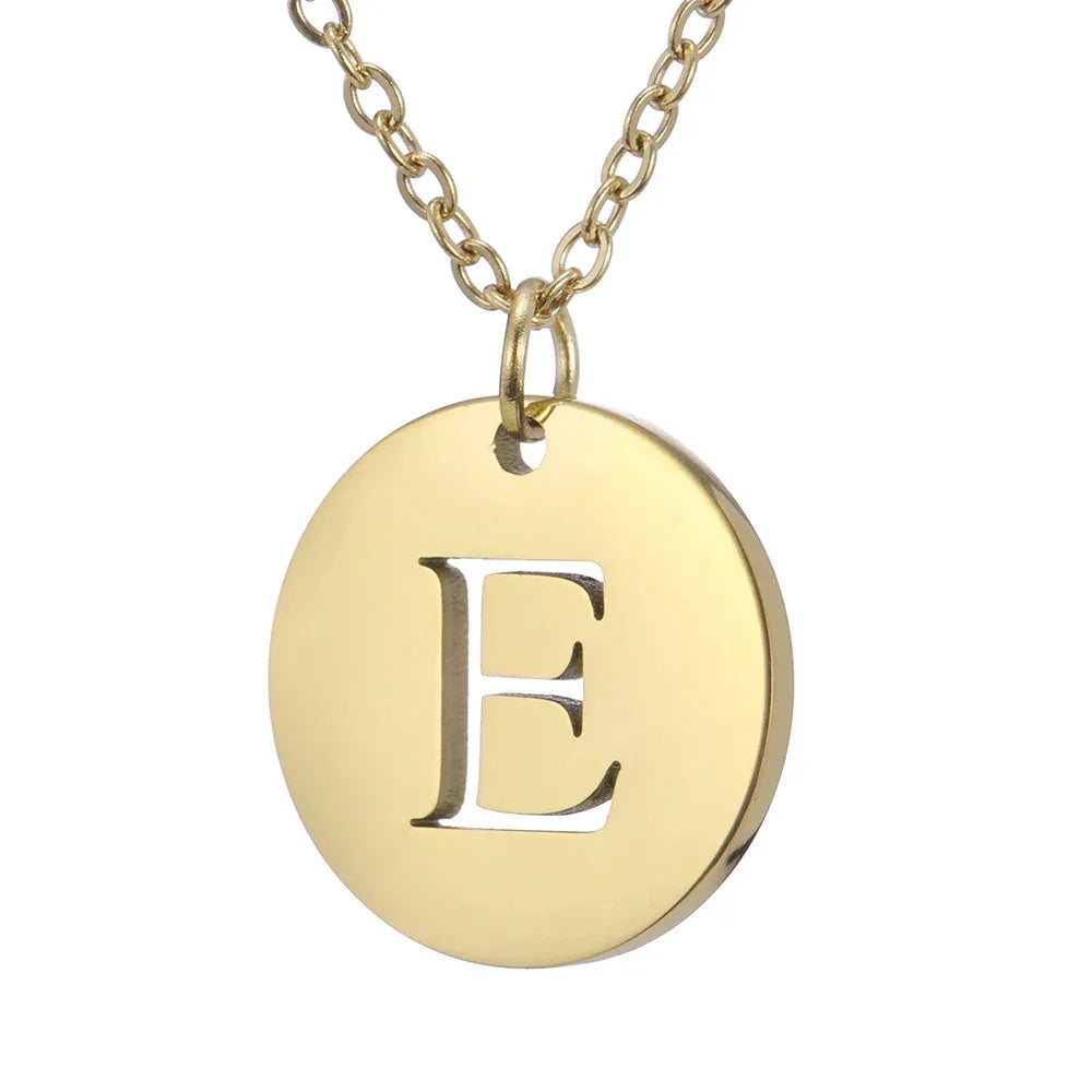 New Trend Stainless Steel Gold Silver Color Initials Necklace Hollow Round 26 Letter Pendant Necklace Jewelry Christmas Gift
