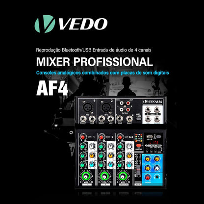 VEDO AF4 Mixer Analog Mixer Merged Digital Sound Card 4 Channels Personalized Function Settings Analog Mixing Console For Live