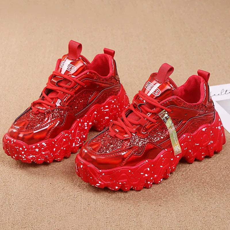 Bling Sports Shoes Women Platform Thick Sole Running Shoes Woman Sneakers Glitter Lightweight Casual Sparkling Women Shoes Pink