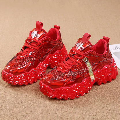 Bling Sports Shoes Women Platform Thick Sole Running Shoes Woman Sneakers Glitter Lightweight Casual Sparkling Women Shoes Pink